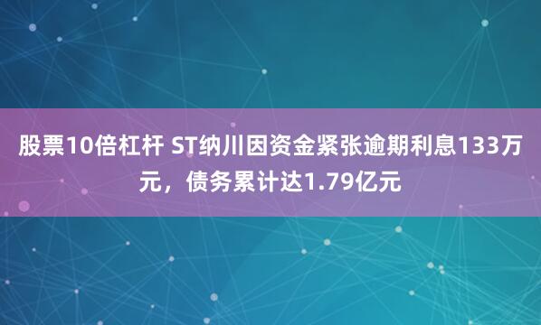 股票10倍杠杆 ST纳川因资金紧张逾期利息133万元，债务累计达1.79亿元